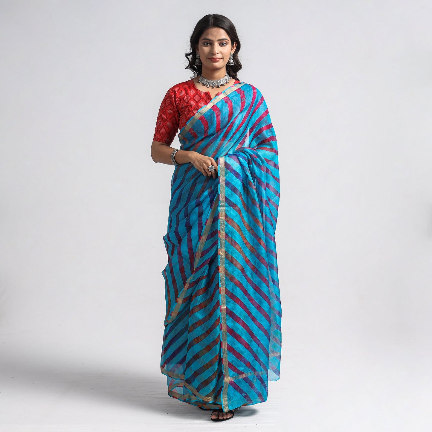  Leheriya Tie-Dye Kota Doria Silk Saree with Zari Border Online 