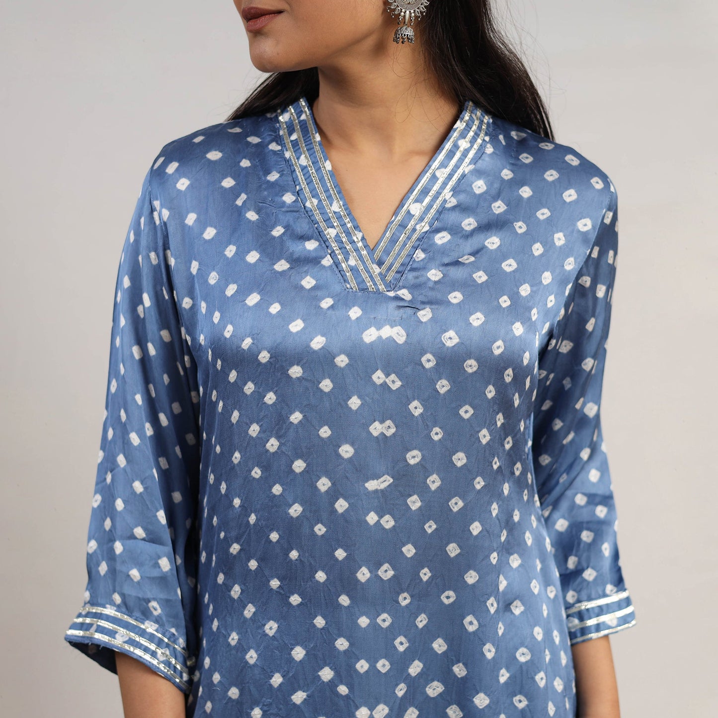 Blue Tie & dye Modal Silk Straight Bandhani Kurta for Women