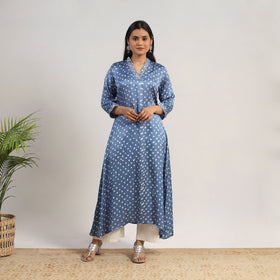 Blue Tie & dye Modal Silk Straight Bandhani Kurta for Women