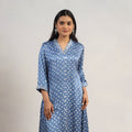 Blue Tie & dye Modal Silk Straight Bandhani Kurta for Women