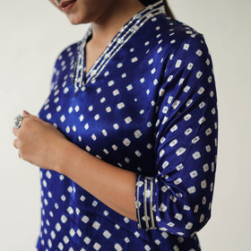 Buy Blue Tie & dye Modal Silk Straight Bandhani Kurta