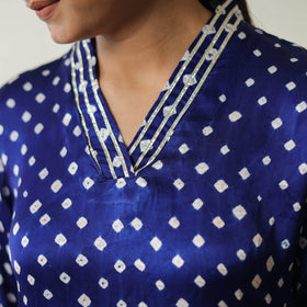 Buy Blue Tie & dye Modal Silk Straight Bandhani Kurta