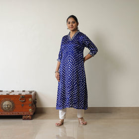 Buy Blue Tie & dye Modal Silk Straight Bandhani Kurta