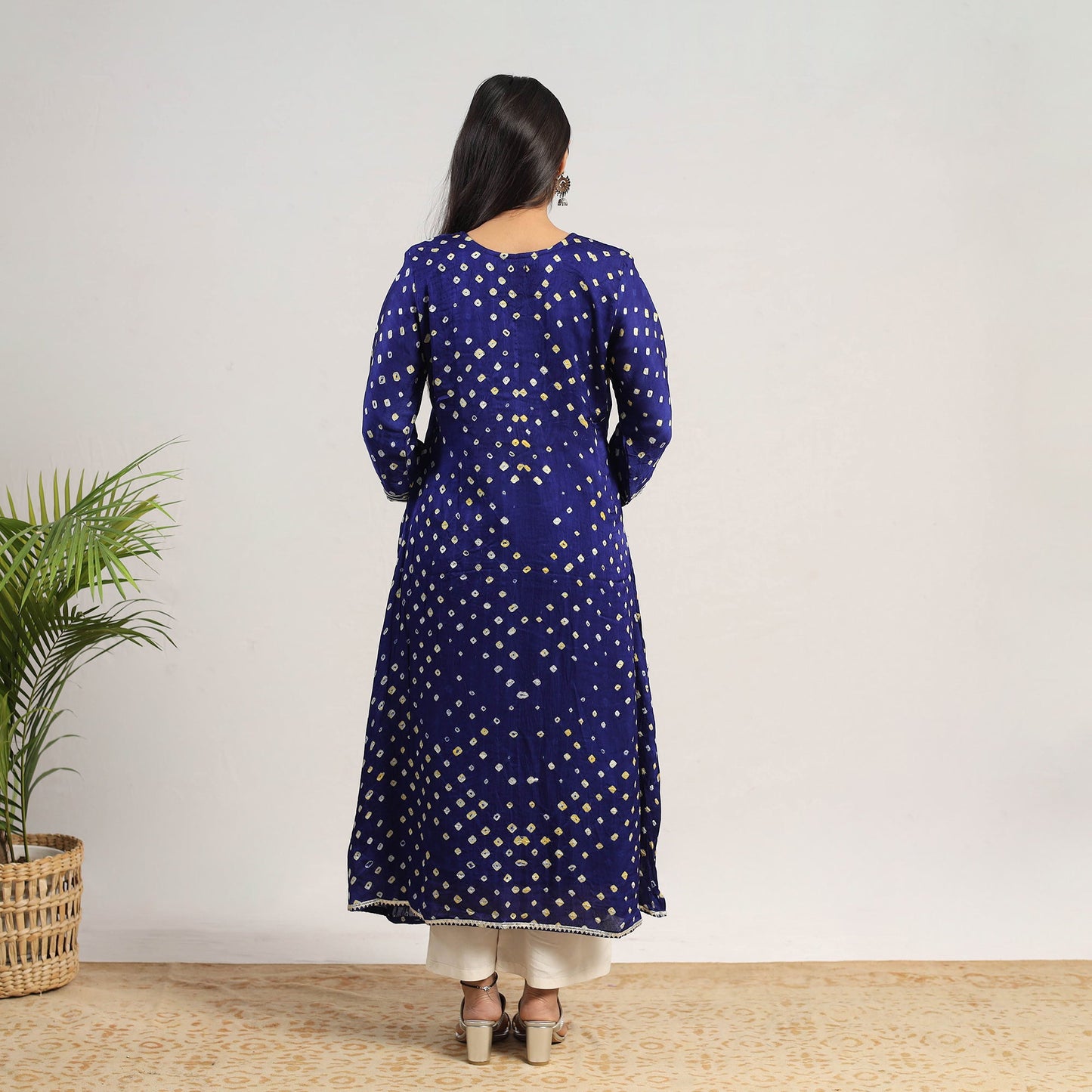 Blue - tie & dye modal silk a-line bandhani kurta 17