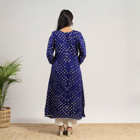 Blue - tie & dye modal silk a-line bandhani kurta 17