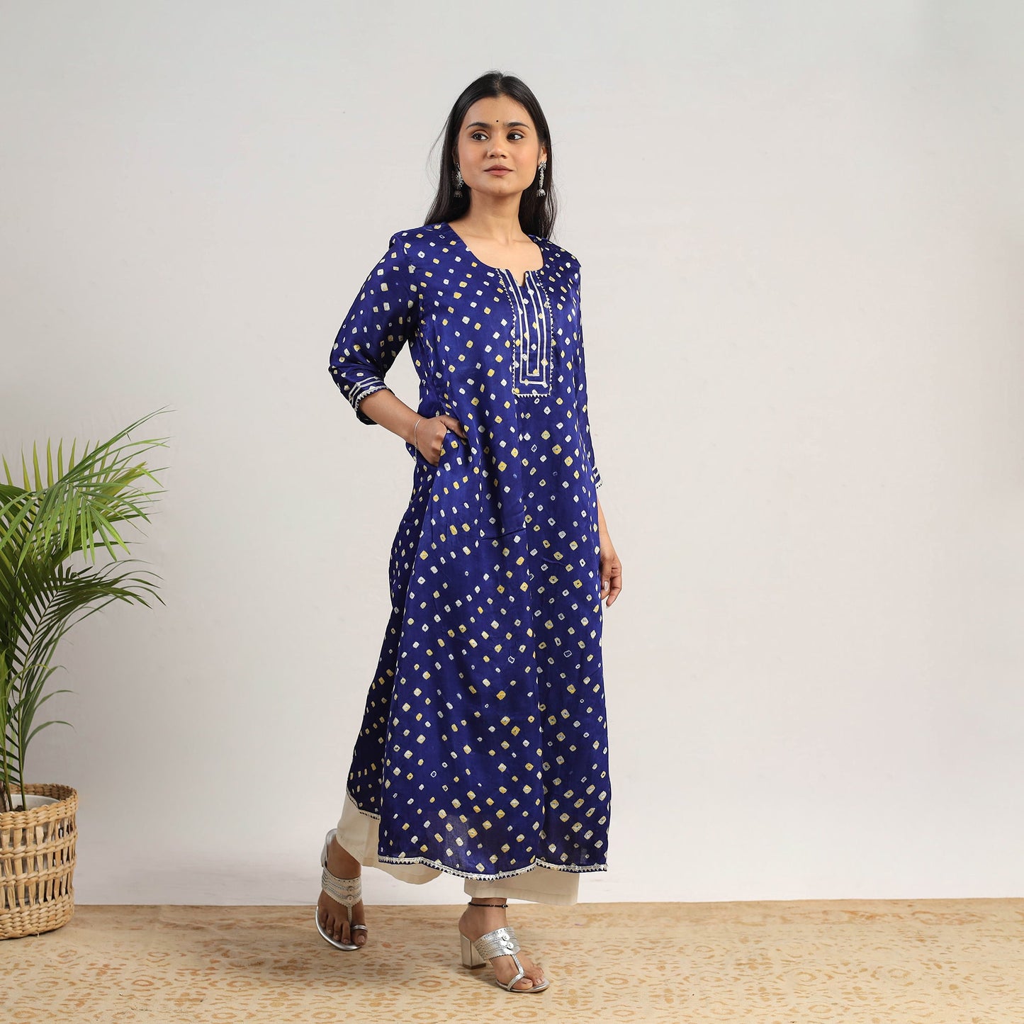 Blue - tie & dye modal silk a-line bandhani kurta 17