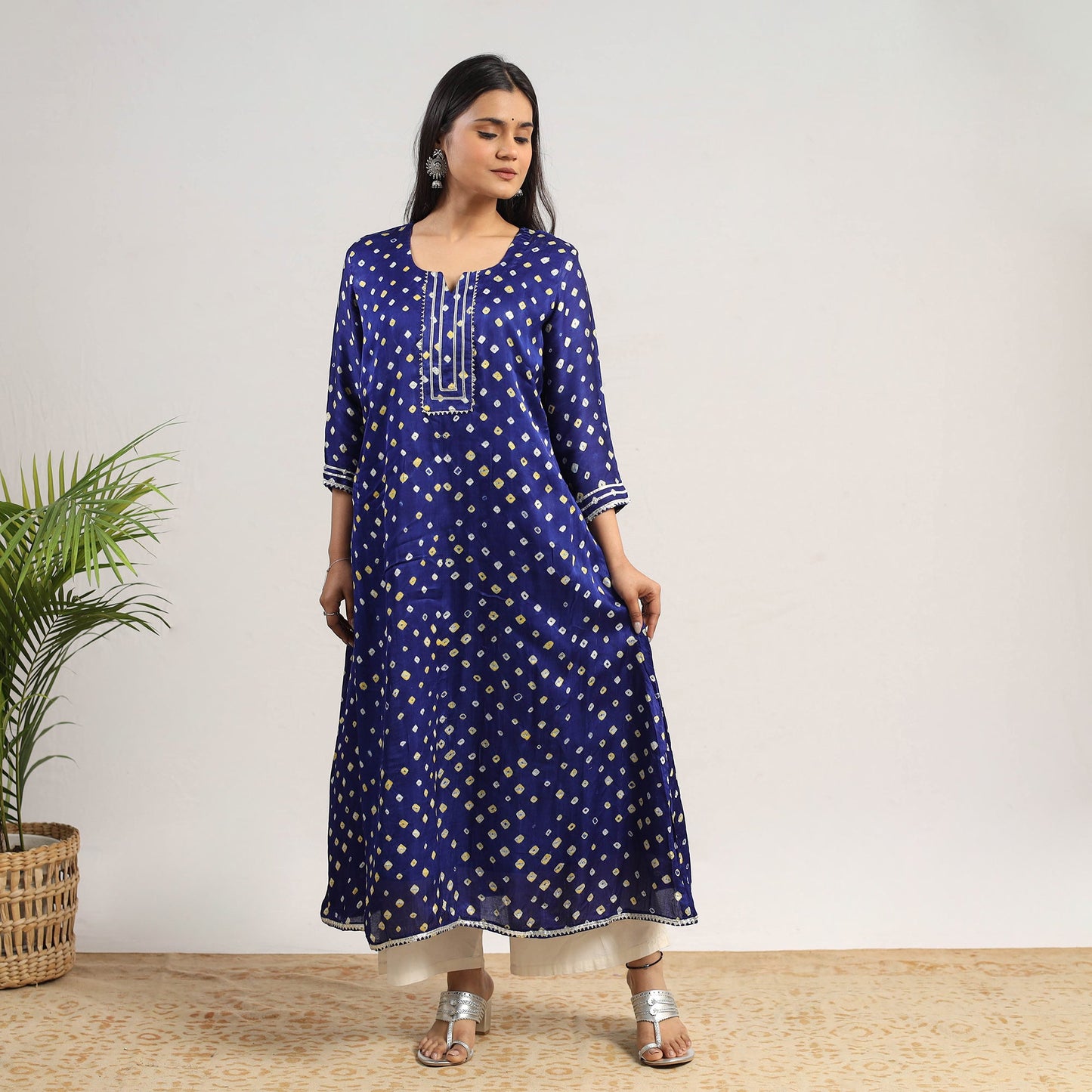 Blue - tie & dye modal silk a-line bandhani kurta 17