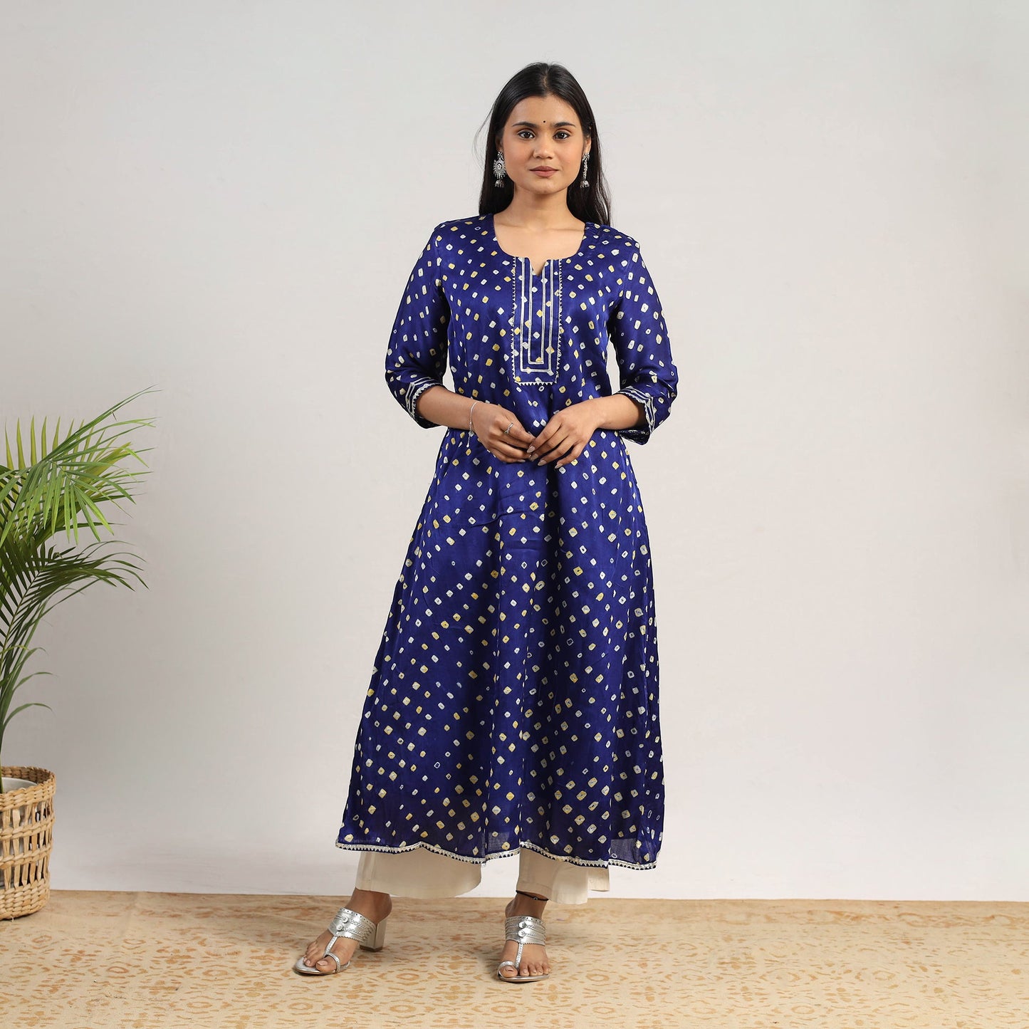 Blue - tie & dye modal silk a-line bandhani kurta 17
