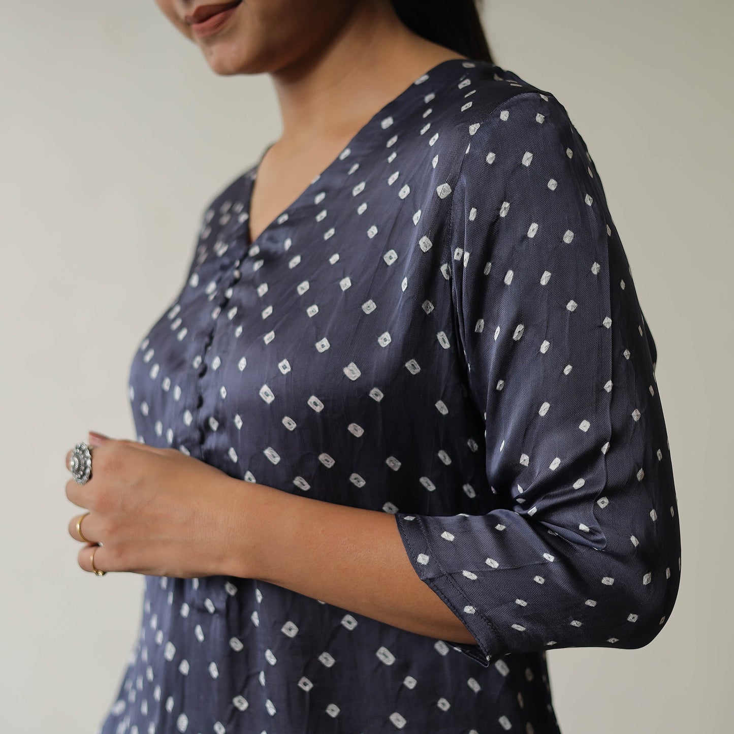 Blue Tie & dye Modal Silk Straight Bandhani Kurta for Women