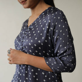Blue Tie & dye Modal Silk Straight Bandhani Kurta for Women