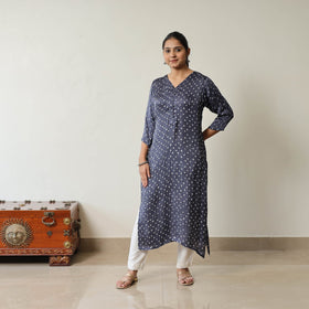 Blue Tie & dye Modal Silk Straight Bandhani Kurta for Women
