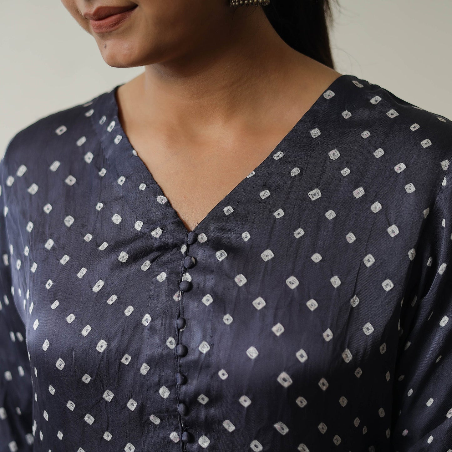 Blue Tie & dye Modal Silk Straight Bandhani Kurta for Women