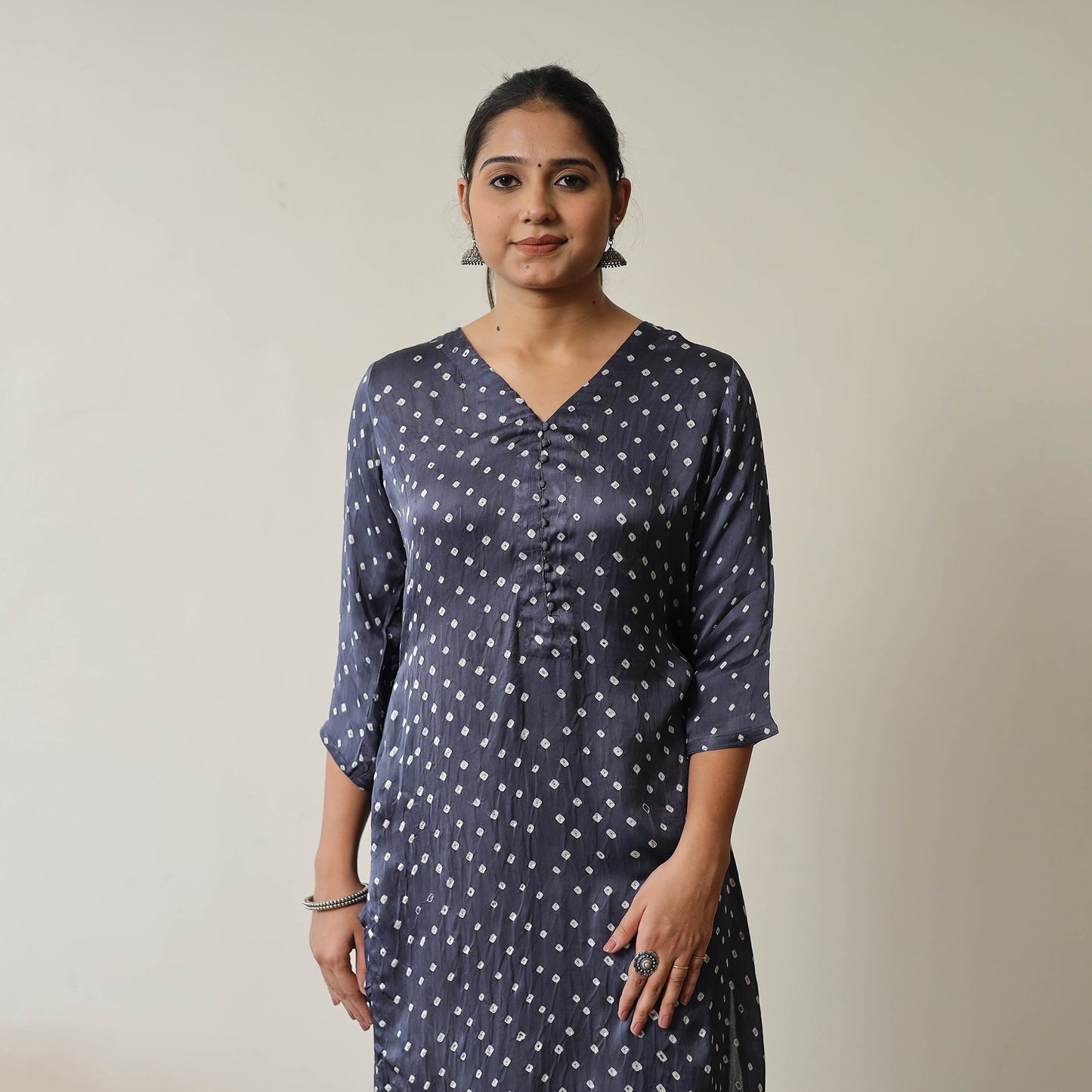 Blue Tie & dye Modal Silk Straight Bandhani Kurta for Women