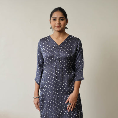 Blue Tie & dye Modal Silk Straight Bandhani Kurta for Women