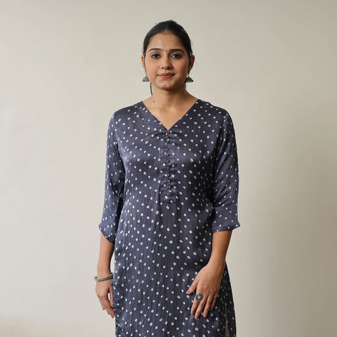 Blue Tie & dye Modal Silk Straight Bandhani Kurta for Women