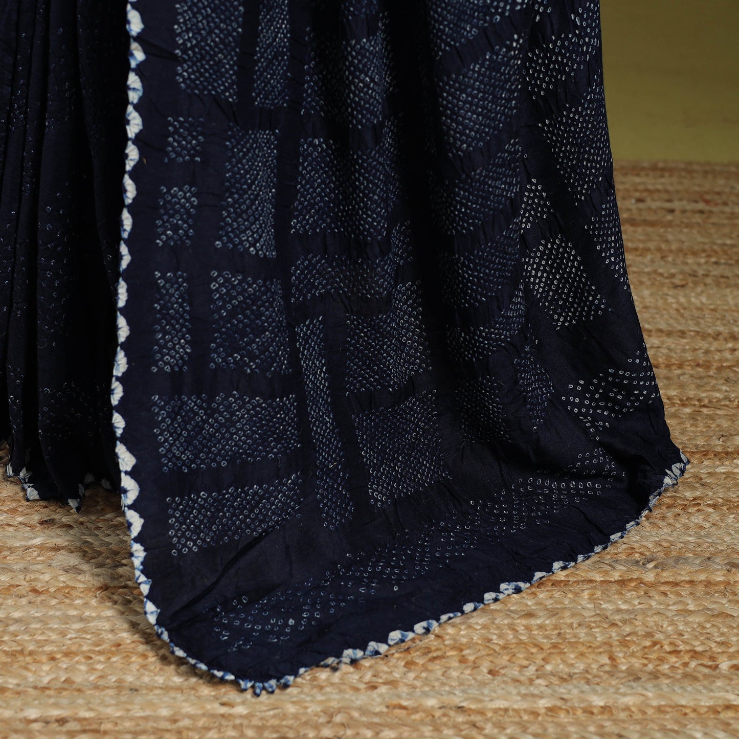 Blue - tie-dye muga silk kutch bandhani saree - handcrafted