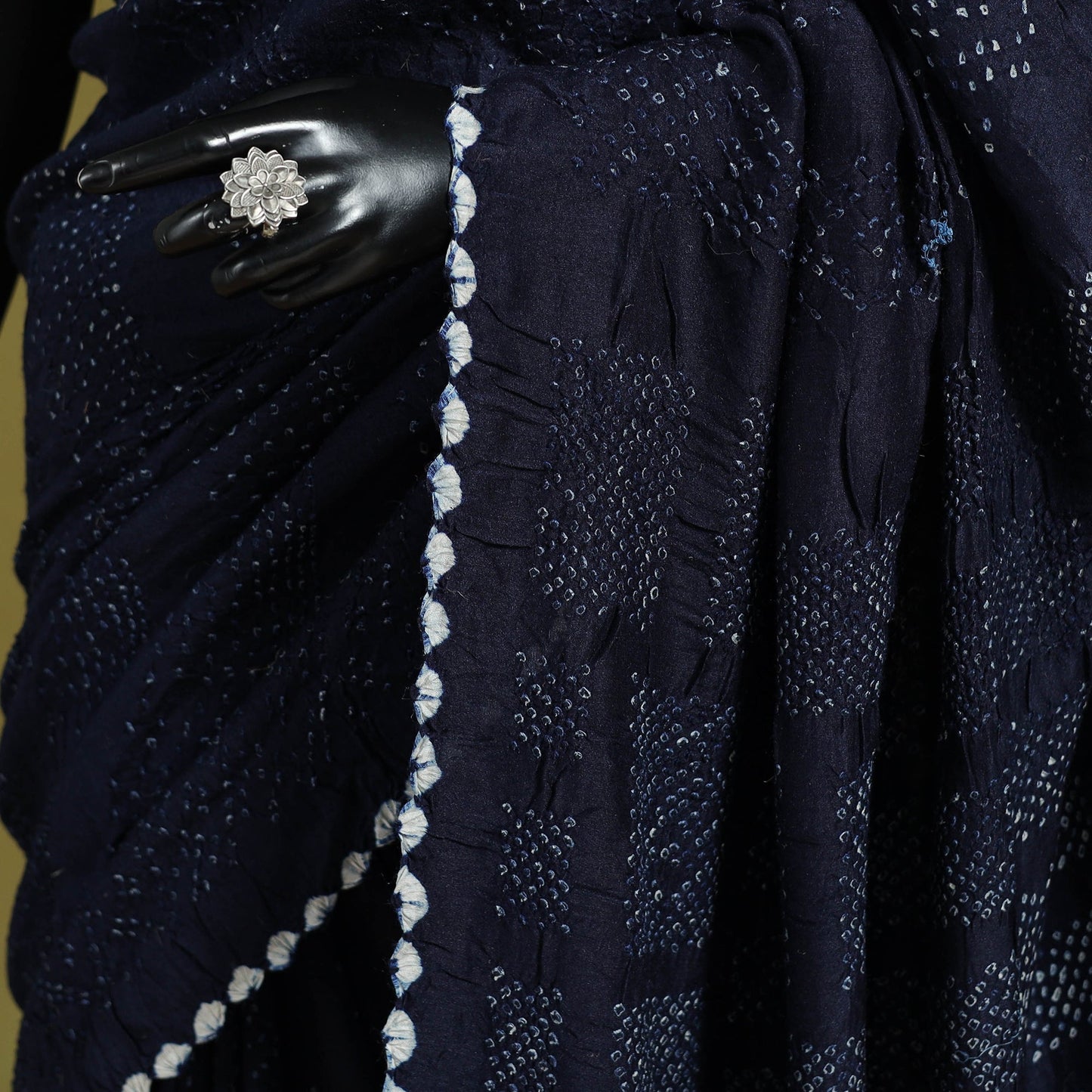 Blue - tie-dye muga silk kutch bandhani saree - handcrafted