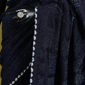 Blue - tie-dye muga silk kutch bandhani saree - handcrafted