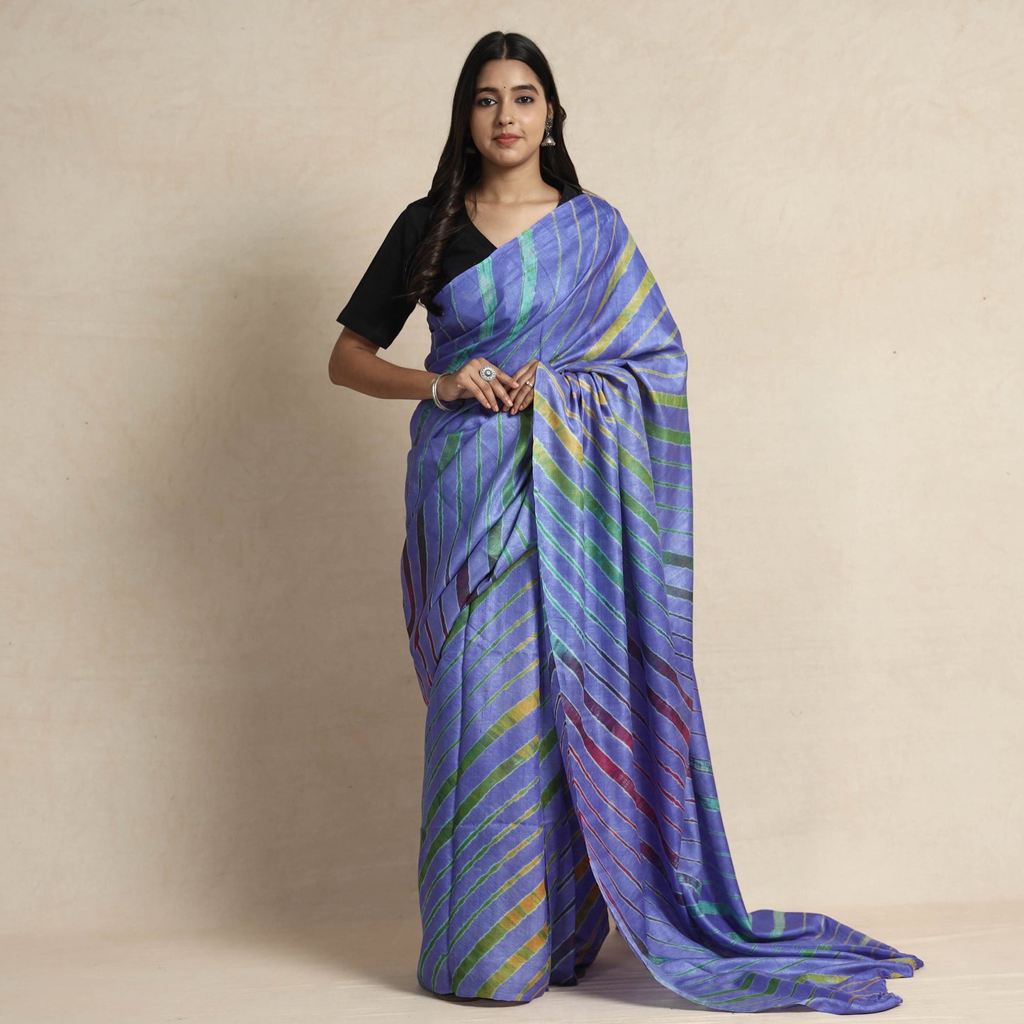  Leheriya Tie-Dye Tussar Silk Handloom Saree Online 