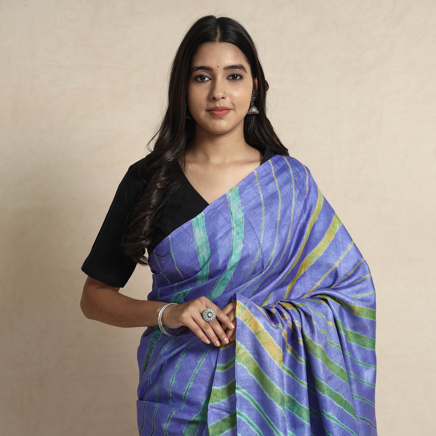  Leheriya Tie-Dye Tussar Silk Handloom Saree Online 