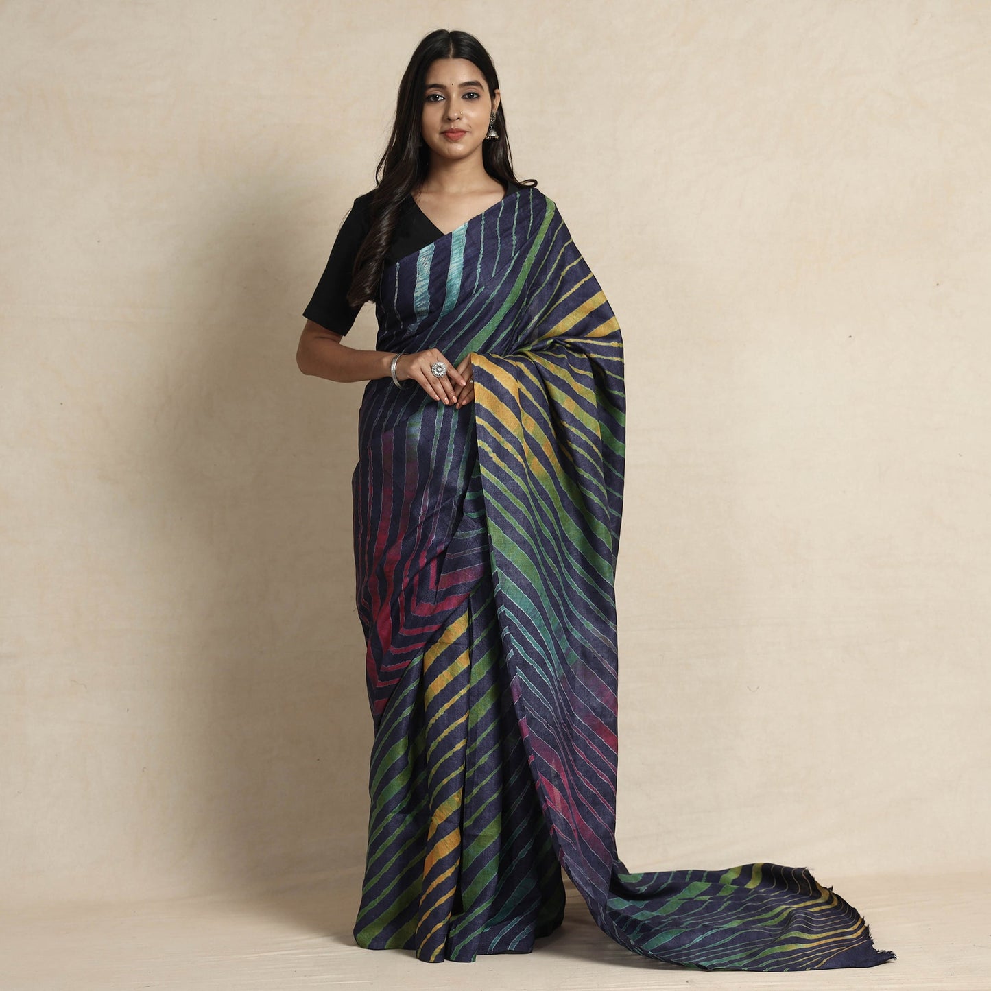  Leheriya Tie-Dye Tussar Silk Handloom Saree 