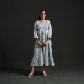 Tiered flared lace work cotton hand block batik print dress