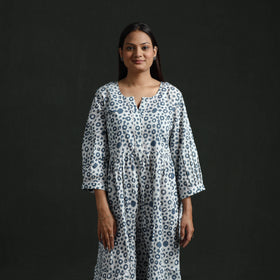 Tiered flared lace work cotton hand block batik print dress