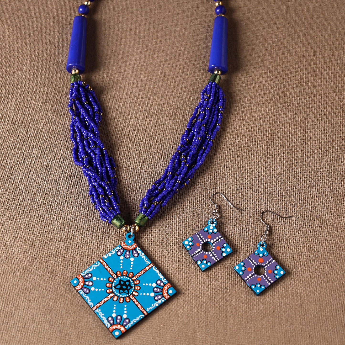  Tikuli Art Handpainted Wooden Necklace Set 