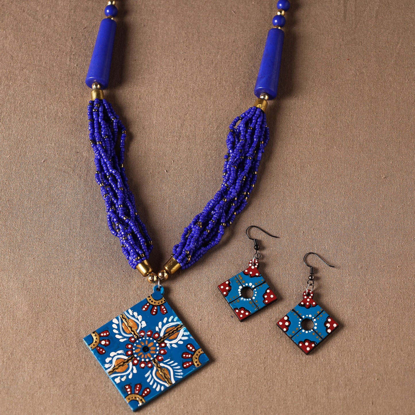  Tikuli Art Handpainted Wooden Necklace Set 