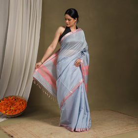Blue - traditional handloom zari work silk maheshwari saree