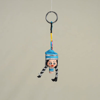 Blue Traditional Handmade Rajasthani Doll Face Keychain