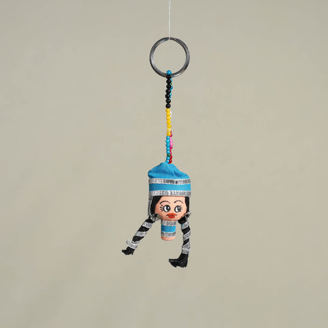 Blue Traditional Handmade Rajasthani Doll Face Keychain
