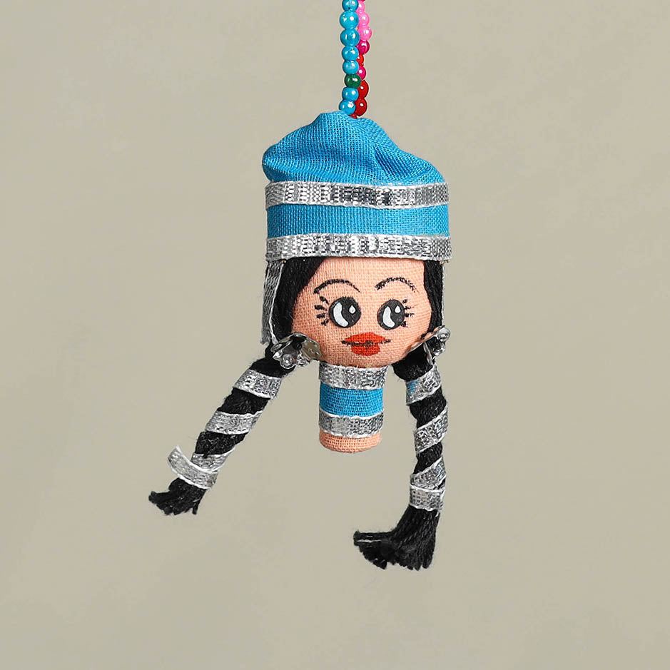 Blue Traditional Handmade Rajasthani Doll Face Keychain