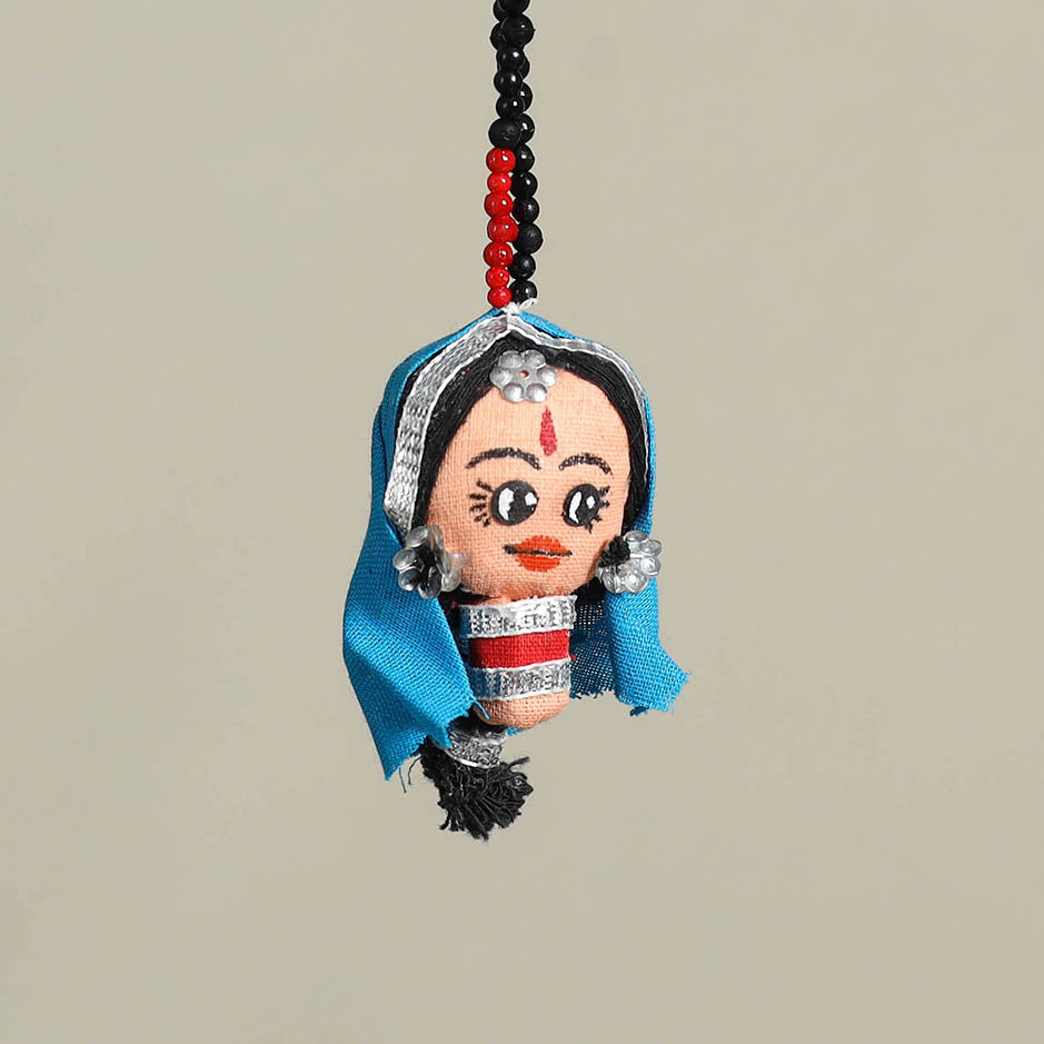 Blue Traditional Handmade Rajasthani Doll Face Keychain