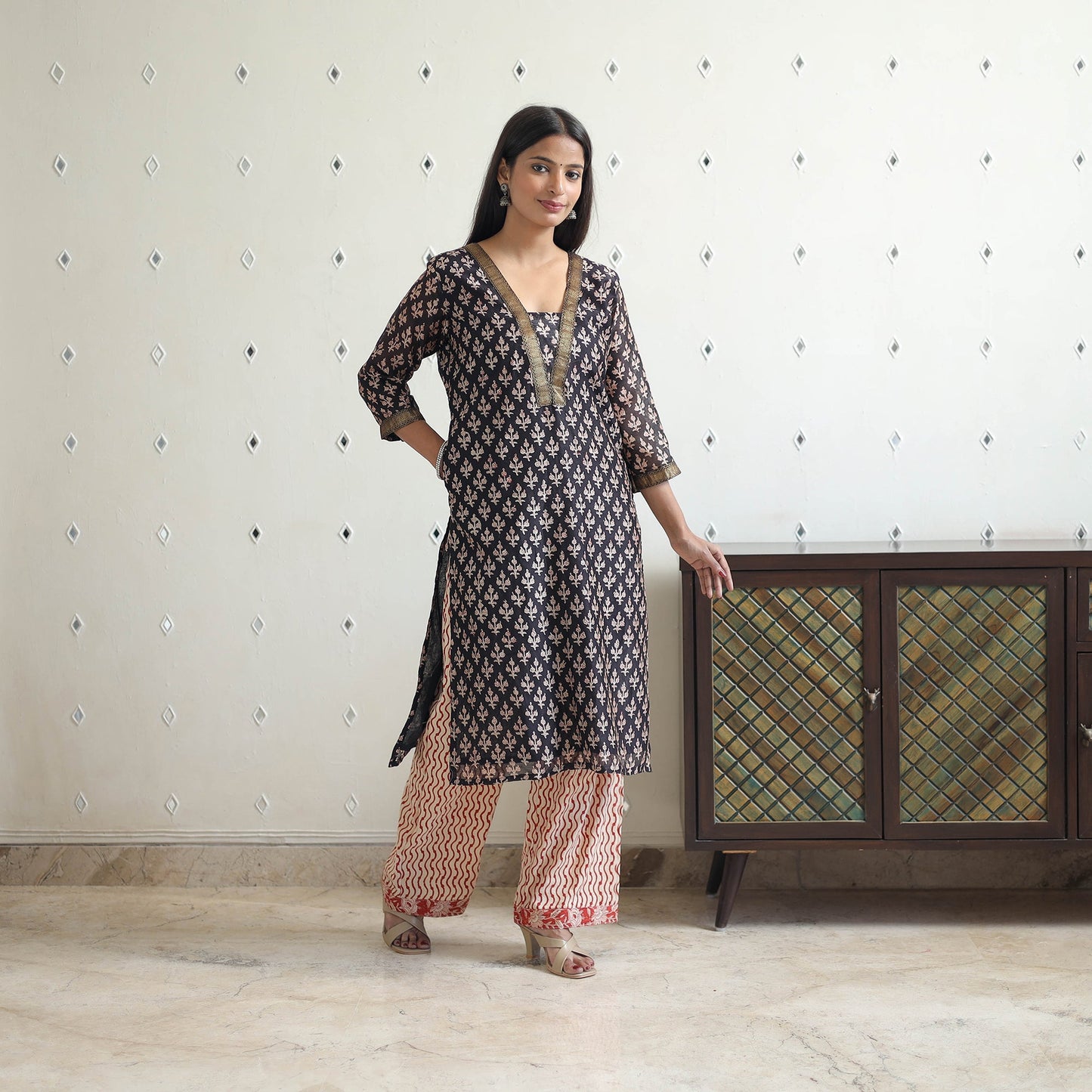 Buy Traditional Maheshwari Silk Bagru Print Kurta Set