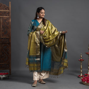 Buy Traditional Maheshwari Tissue Zari Work Cotton Handloom Kurta with Dupatta Set Online at iTokri.com