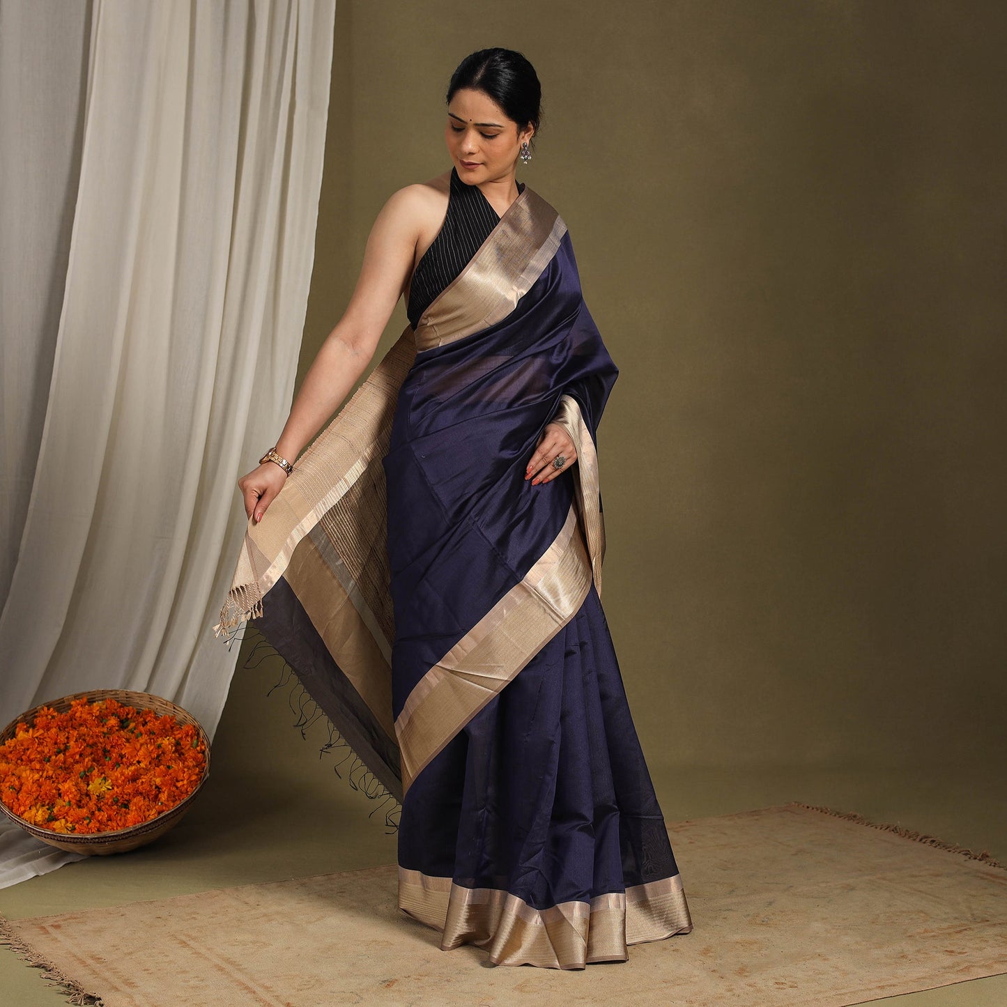 Blue - traditional mulberry silk handloom saree 53