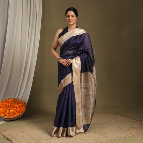 Blue - traditional mulberry silk handloom saree 53
