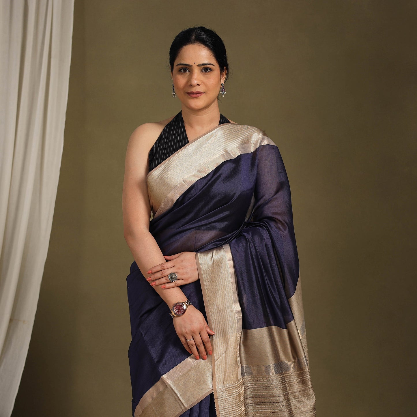 Blue - traditional mulberry silk handloom saree 53