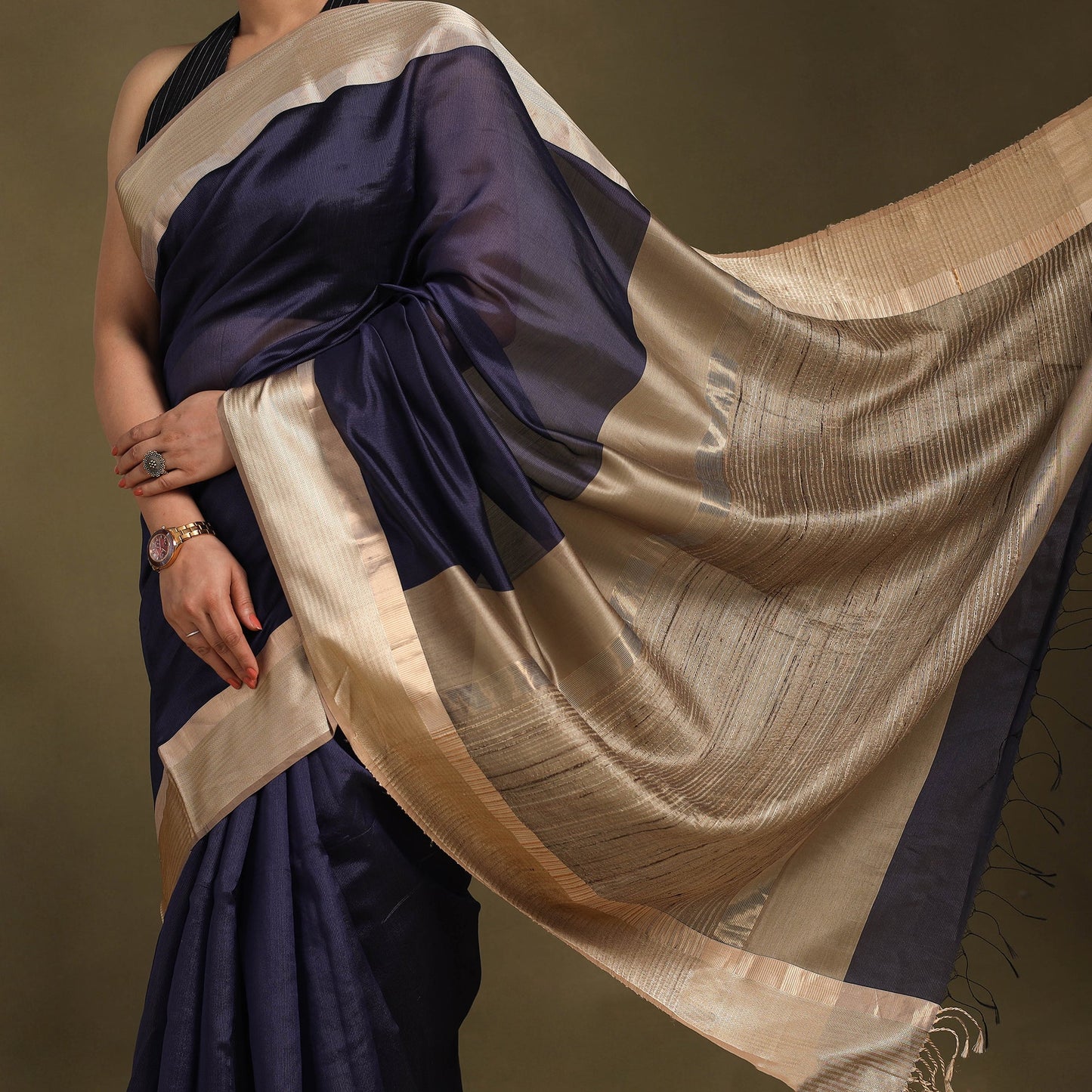 Blue - traditional mulberry silk handloom saree 53