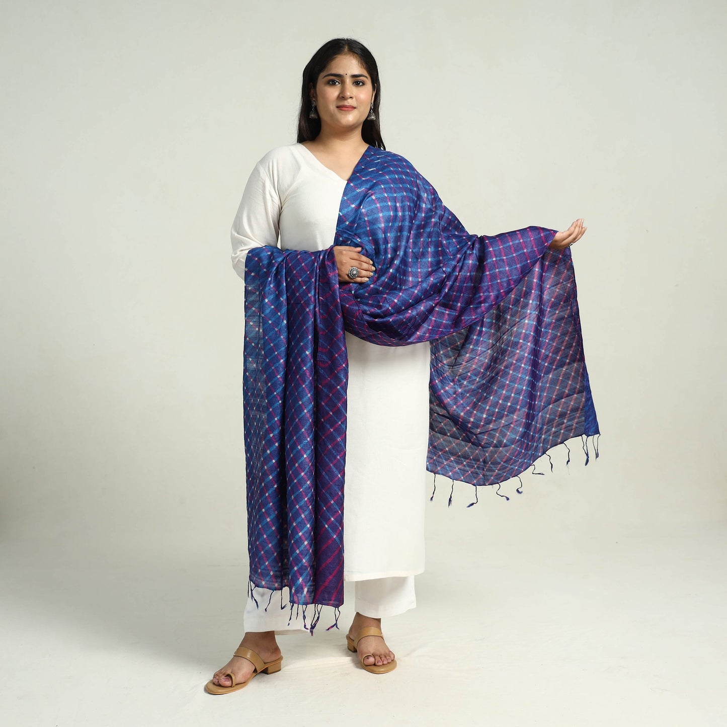 Traditional Tie & Dye Tussar Silk Leheriya Dupatta