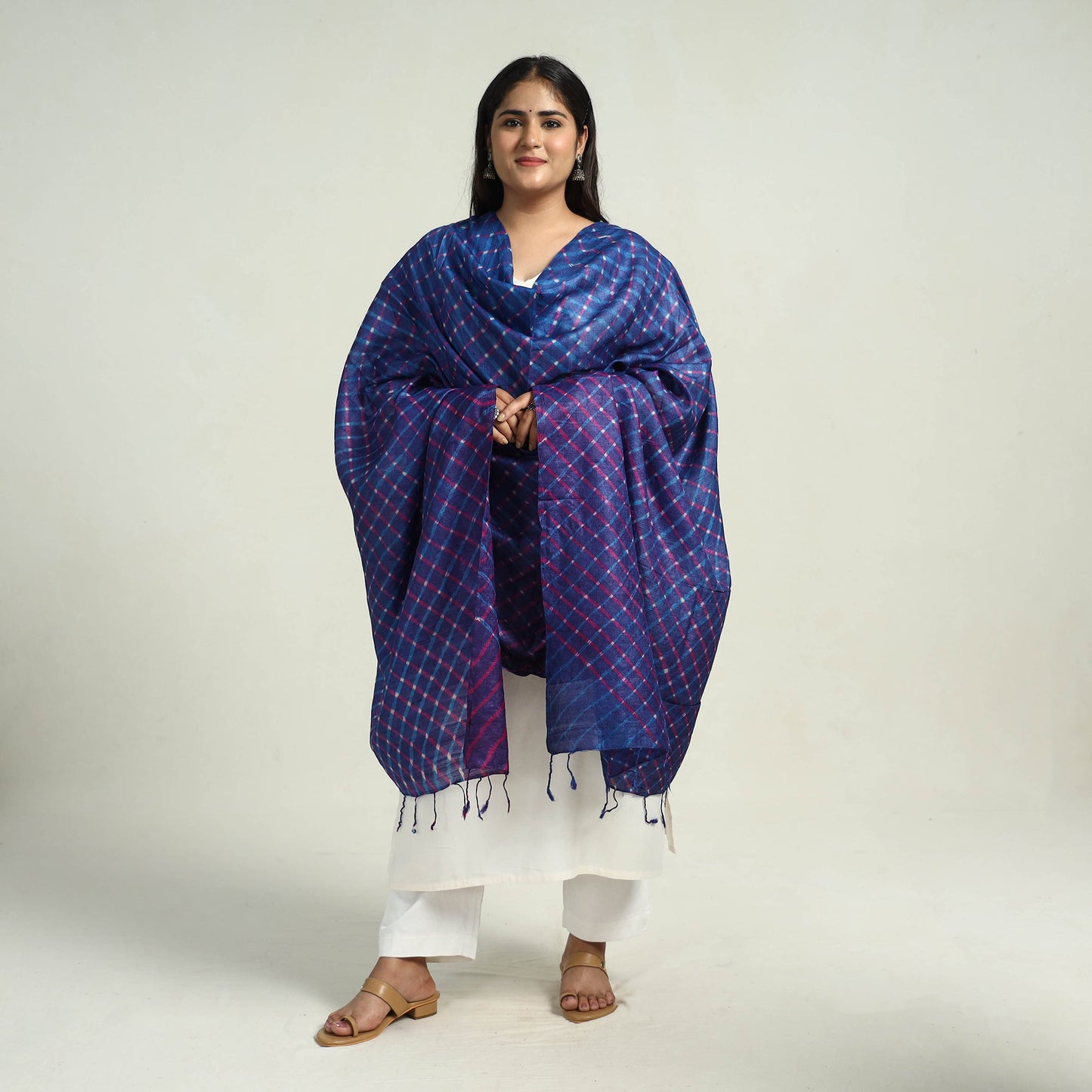 Traditional Tie & Dye Tussar Silk Leheriya Dupatta