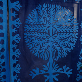 Blue - Applique Tree Cutwork Cotton Window Curtain from Barmer (5 x 3.5 feet) (single piece)