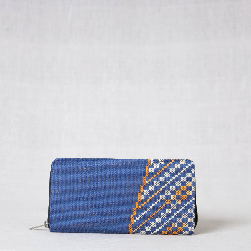 Blue Tribal Hand Embroidered Jute Clutch Wallet