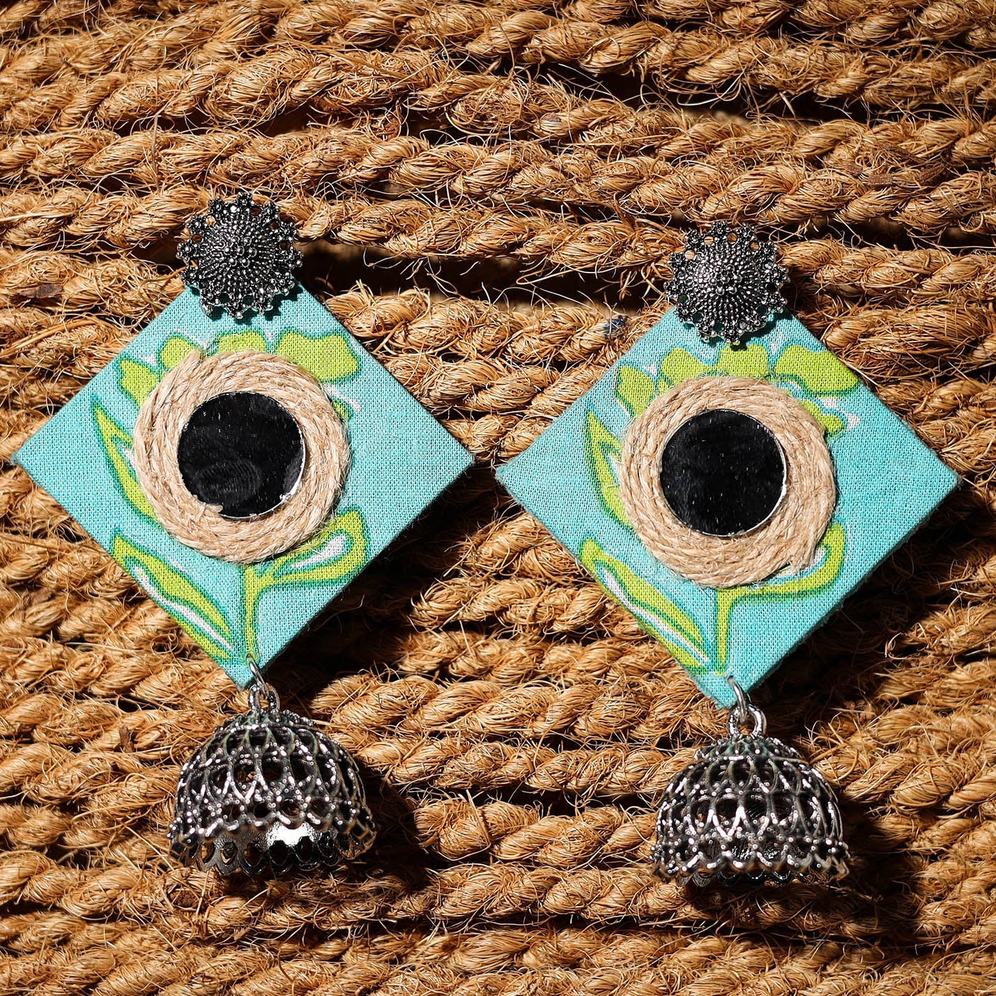 Blue - trisha handcrafted gs fabart jhumki earrings