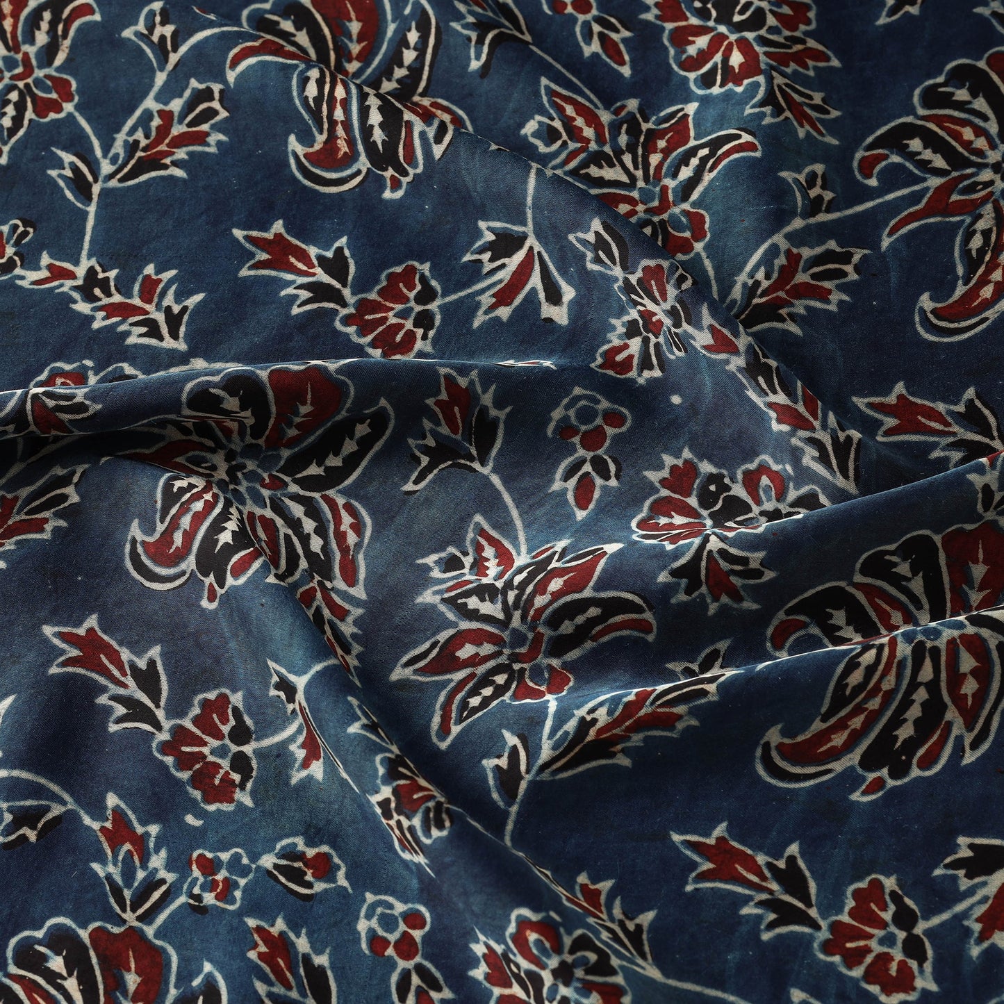 Buy Tropical Red Palm Tree Garden Ajrakh Hand Block Printed Modal Silk Fabric Online at iTokri.com