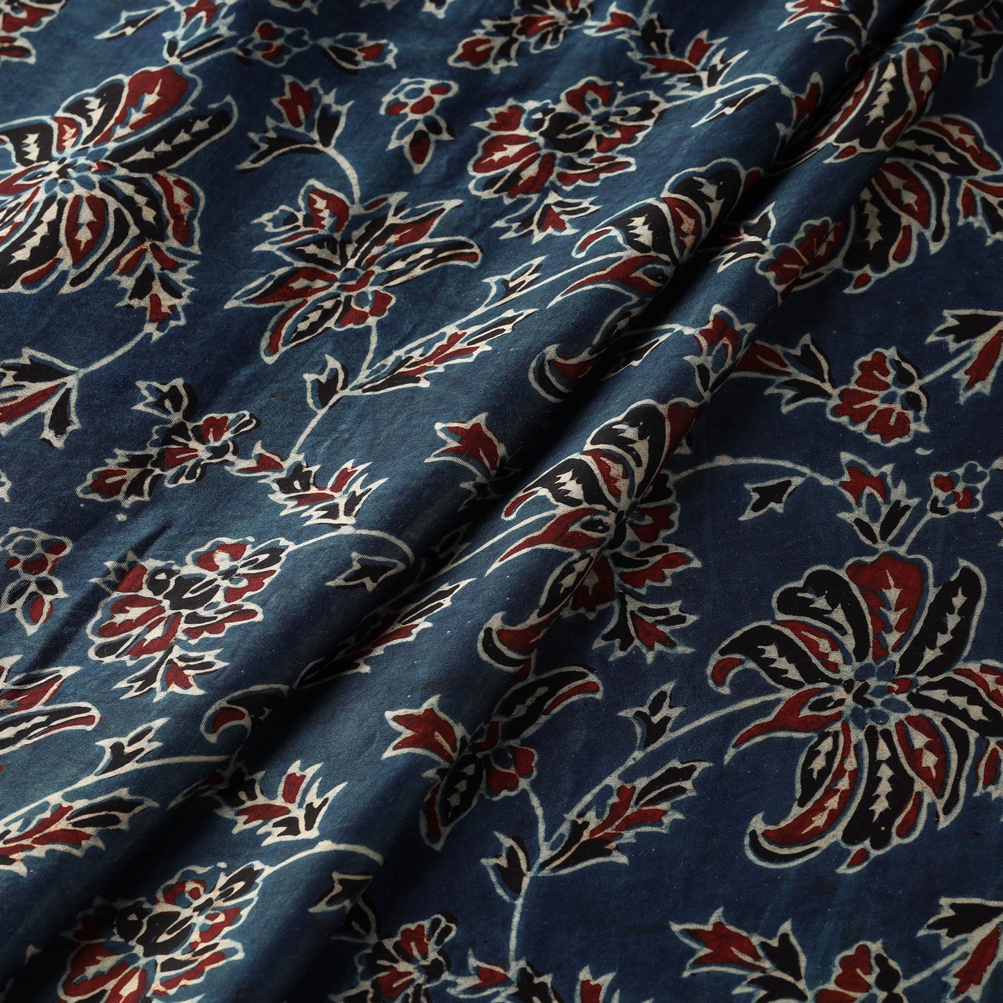 Buy Tropical Red Palm Tree Garden Ajrakh Hand Block Printed Modal Silk Fabric Online at iTokri.com
