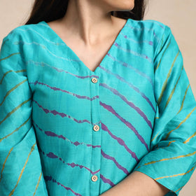 Blue - turquoise leheriya tie-dye chanderi silk a-line long