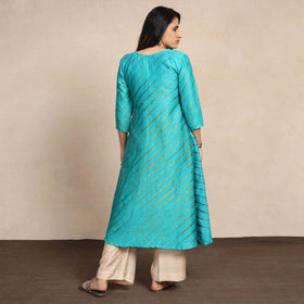 Blue - turquoise leheriya tie-dye chanderi silk a-line long