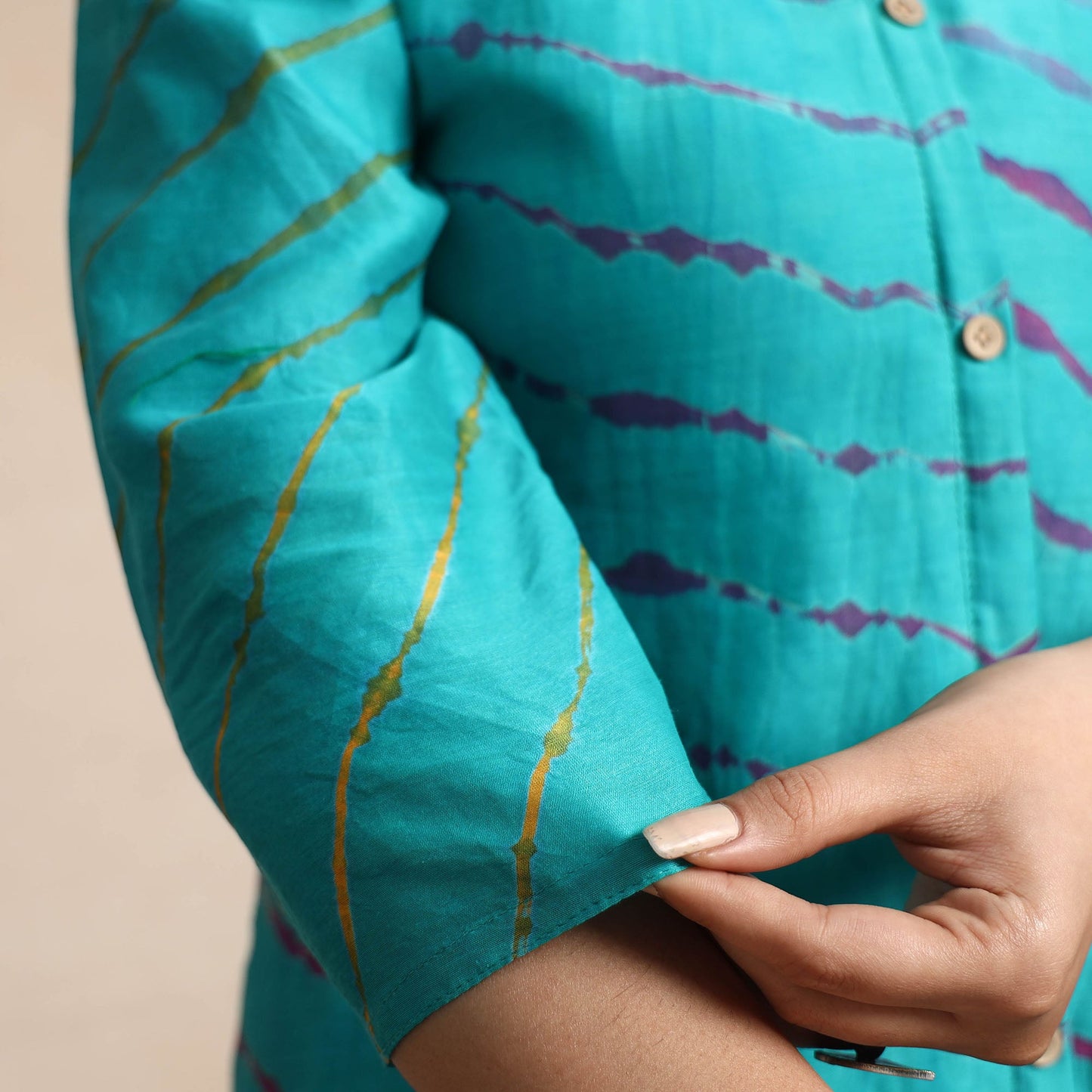 Blue - turquoise leheriya tie-dye chanderi silk a-line long